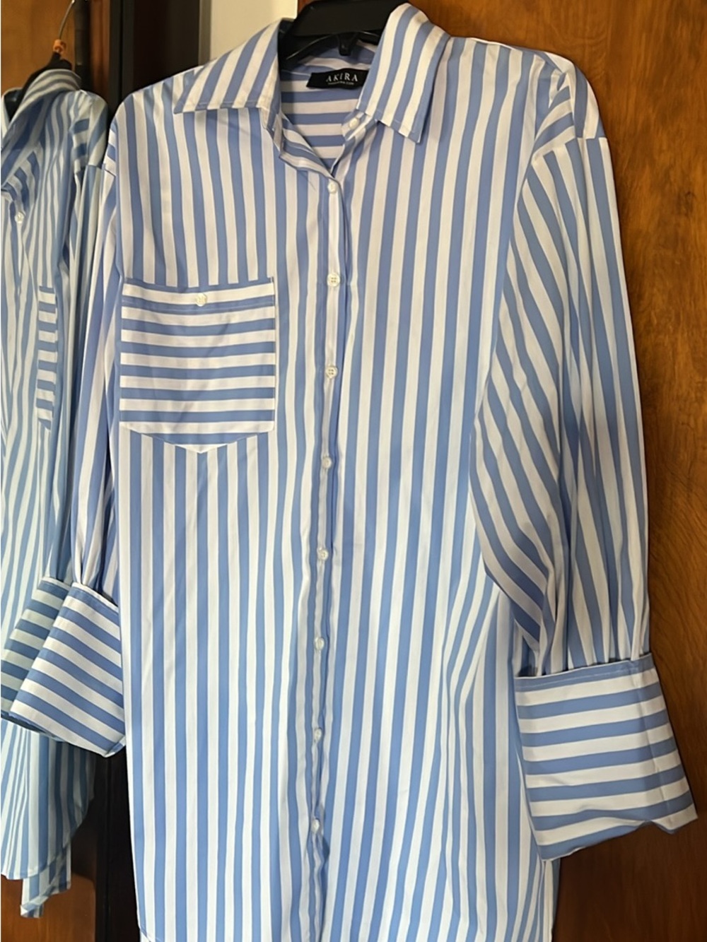 AKIRA Light Blue and White Vertical Stripe Dress Shirt